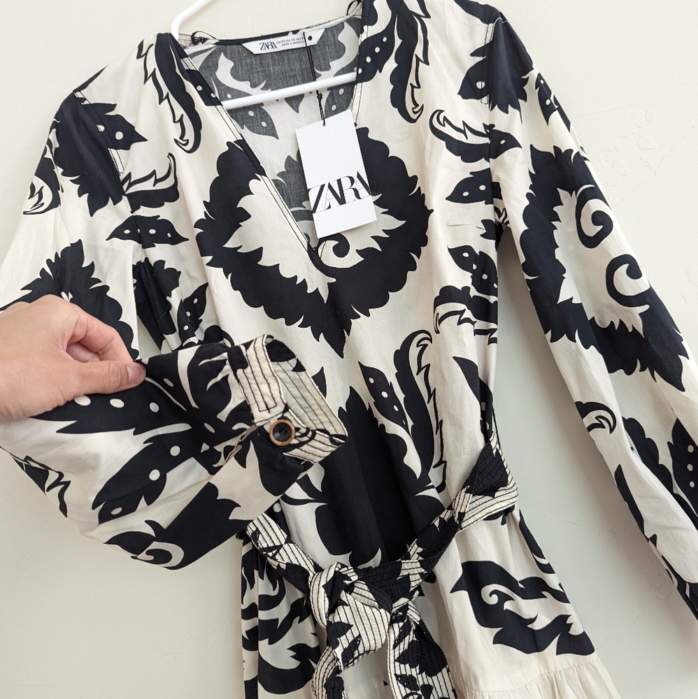 ZARA NWT PRINTED MAXI DRESS BLACK WHITE XS,S,M - Picture 6 of 9